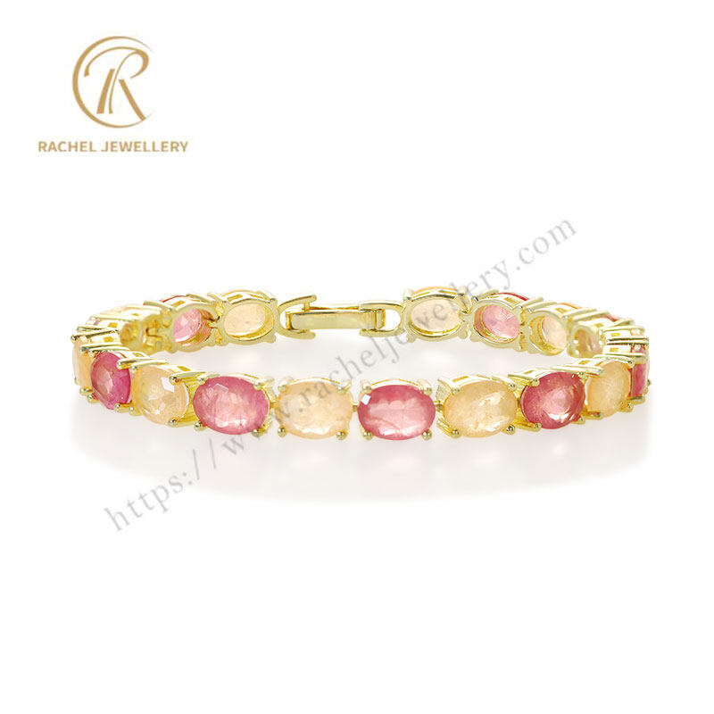 Fancy Candy Color Gemstone With Lock Silver Bracelet