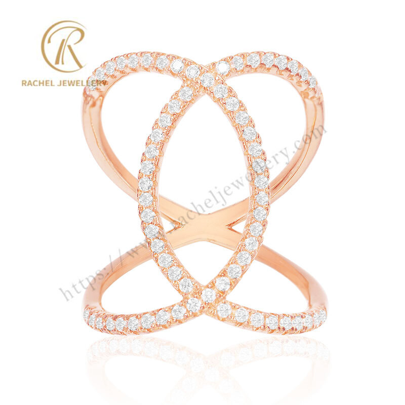 Popular Cross Thin Line Rose Gold Plated Silver Ring