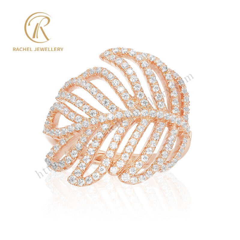 Custom Designed Rose Gold Leaf Silver Ring