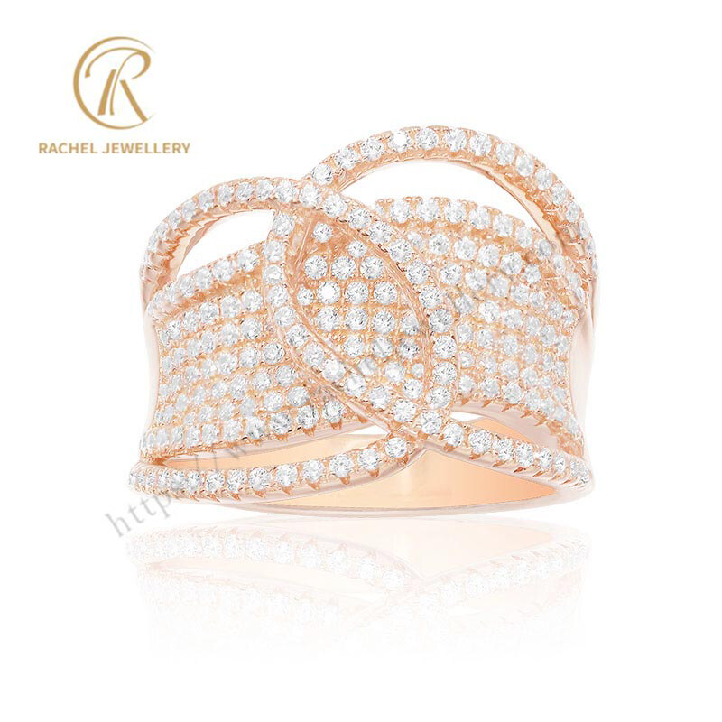 Hot Sale Big Cross Double Layer Rose Gold CZ Silver Ring-copy