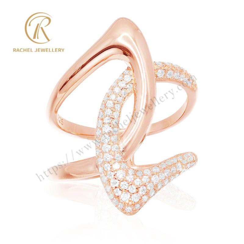 Fashion Jewelry Cross Metal And Stone Setting Rose Gold Ring