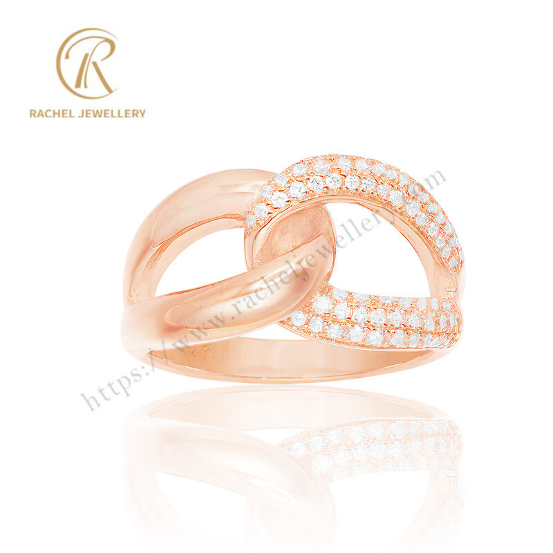 Classical Double Knots Silver Ring In Rose Gold Plated