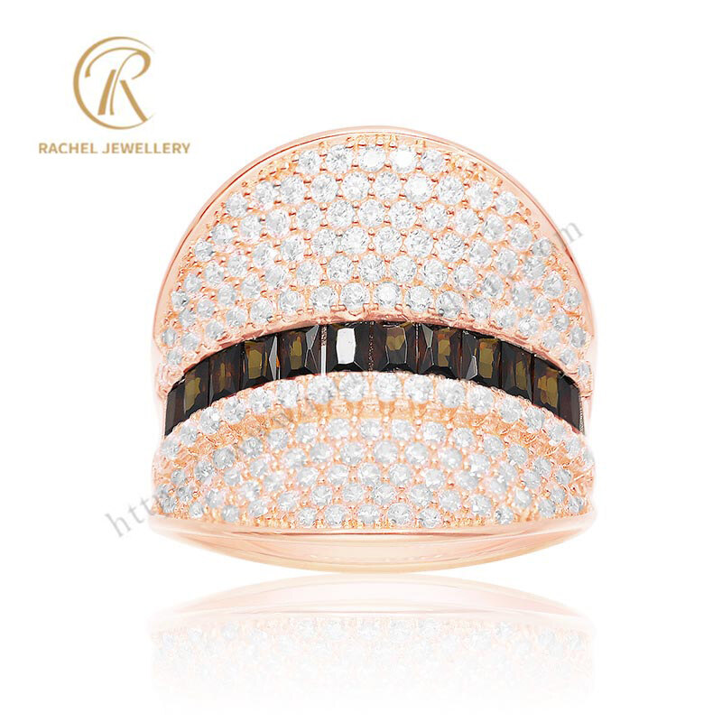 Wholesale Big Man Style Coffee Color Luxury Rose Gold 925 Silver Ring