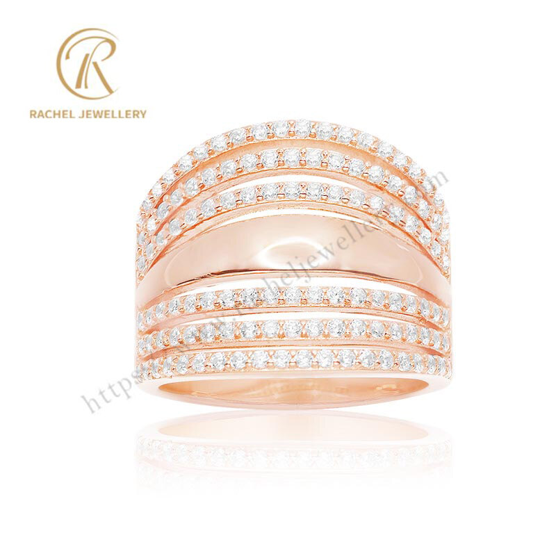 High Quality 18K Rose Gold Zircon Ring 925 Silver Jewelry