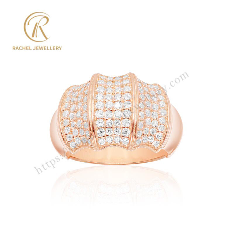 Wholesale Bamboo Style Full Stone Rose Gold Silver Ring