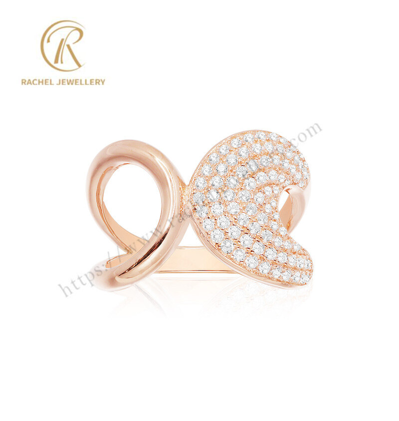 Custom Designed Asymmetric Rose Gold Plated Silver Ring