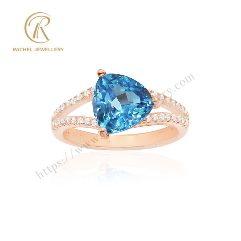 Simple Fat Triangle Blue Topaz Silver Ring