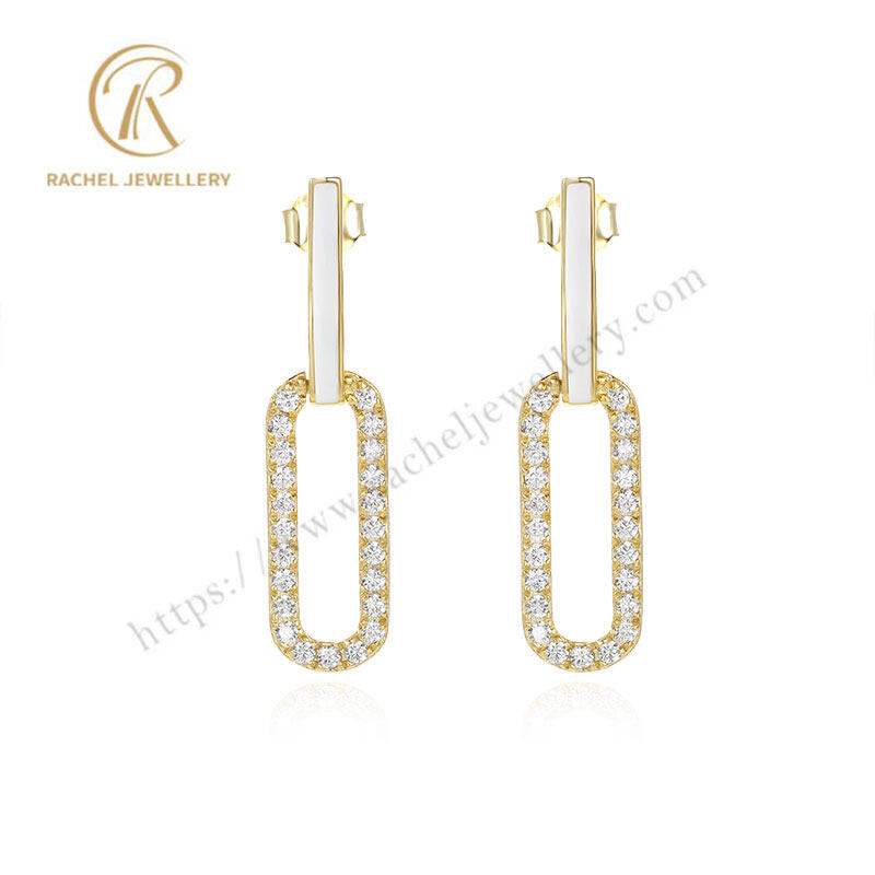 Rachel Jewellery Simple White Enamel Oval CZ 925 Silver Fashion Silver Earrings