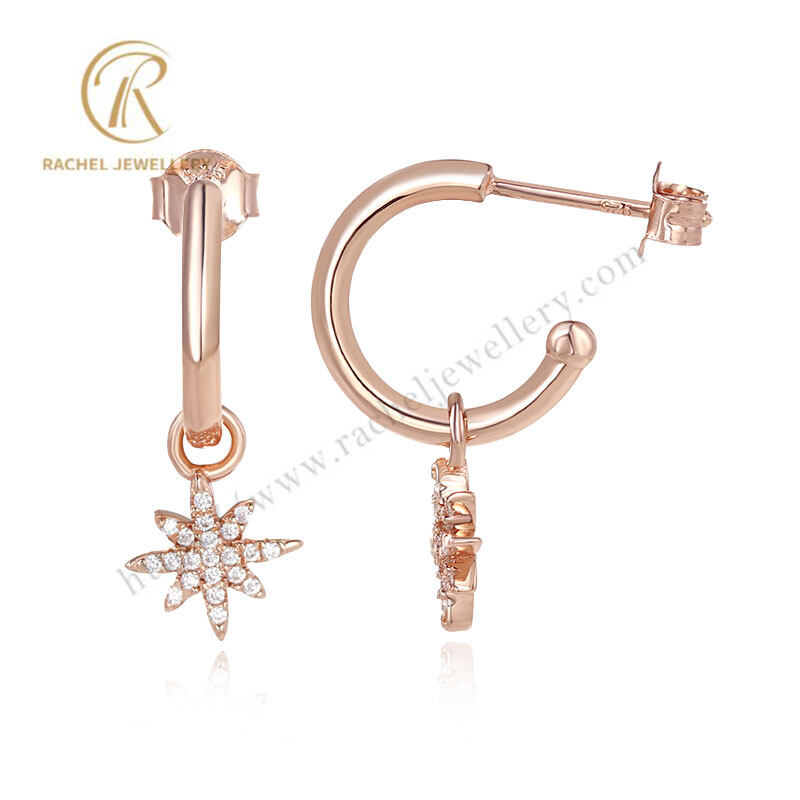 Rachel Huggies Octagon Luxury Zircon 925 Silver Gold Plated Hoop Earrings