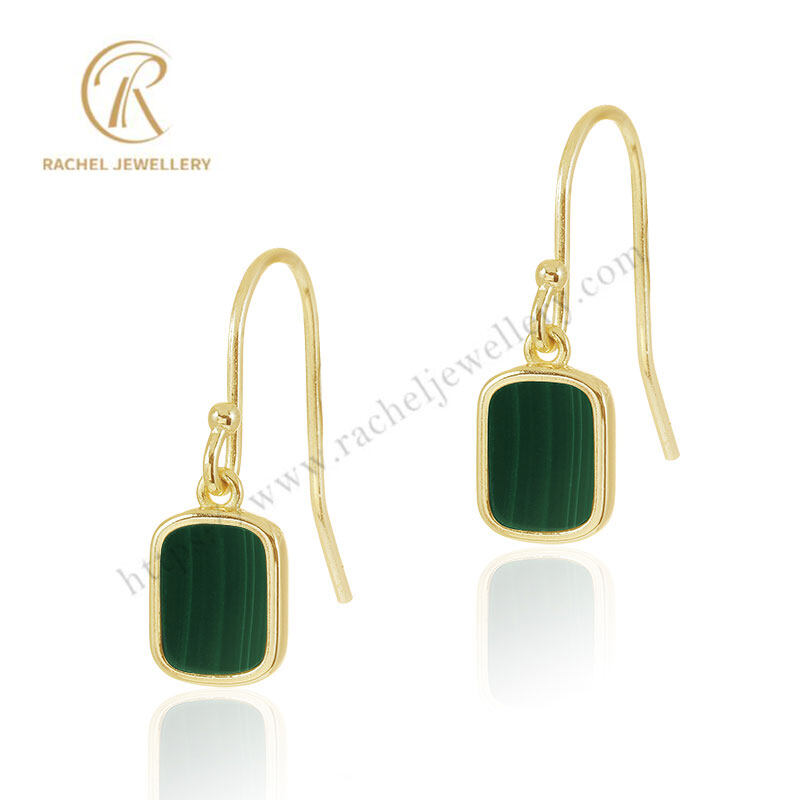 Rachel Jewellery Malachite Square 925 Silver Earrings Drops