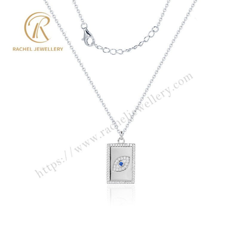 Rachel 5A White CZ And Blue Eyes 925 Sterling Silver Necklace