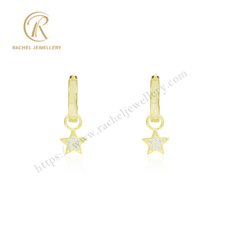 Rachel Hot Sell Five Star CZ Silver Hoops Earrings