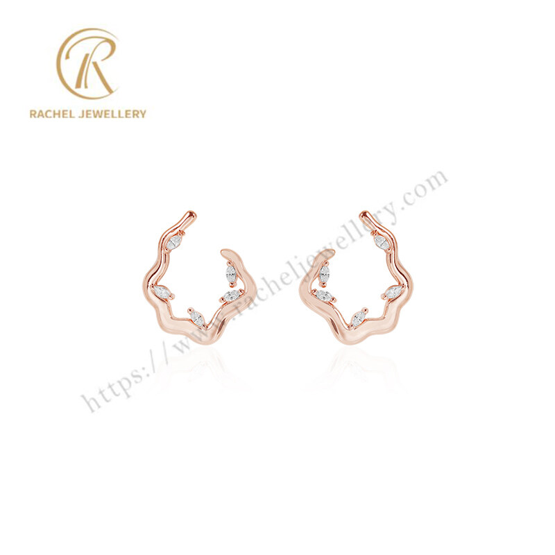 Rachel Unique Design Marquise Stone Setting Rose Gold 925 Sterling Silver Earrings