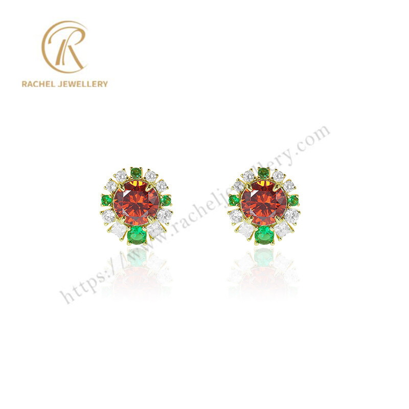 2023 New Collection Sunflower Design Color Stone Sterling Silver Earrings