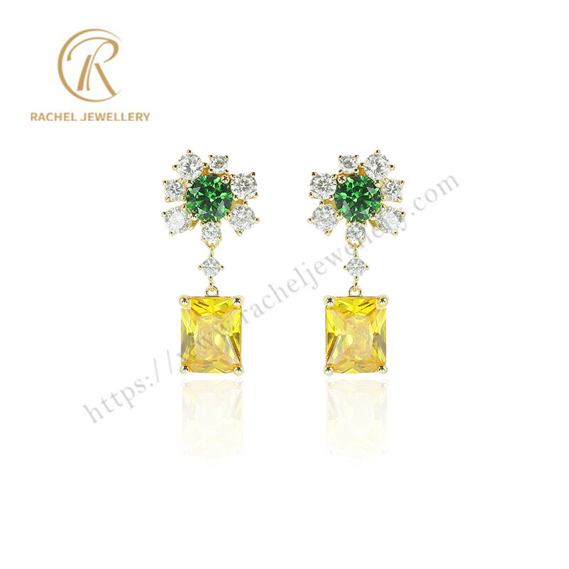 2023 New Collection Golden Shine Color Square Stone Sterling Silver Earrings