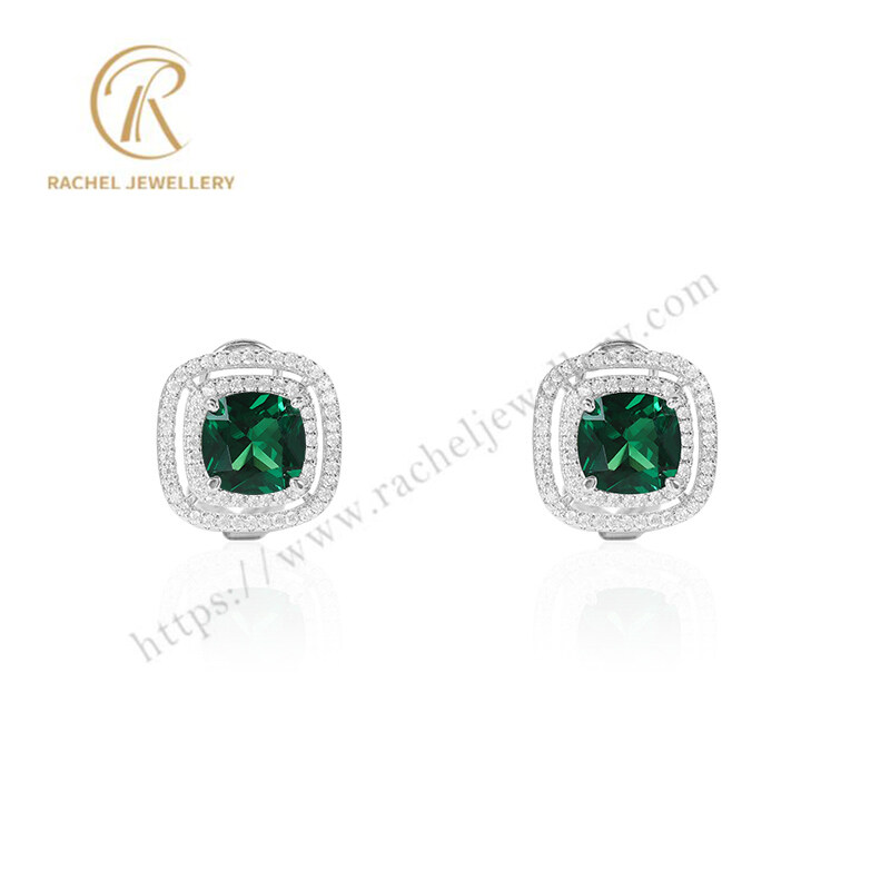 Rachel Classical White And Emerald Setting Silver Earrings