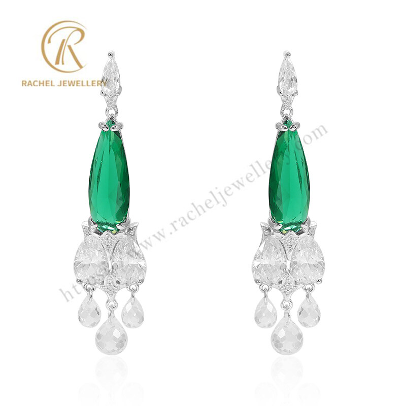 2023 Rachel Luxury Emerald Crystal Lamp Style Silver Party Earring