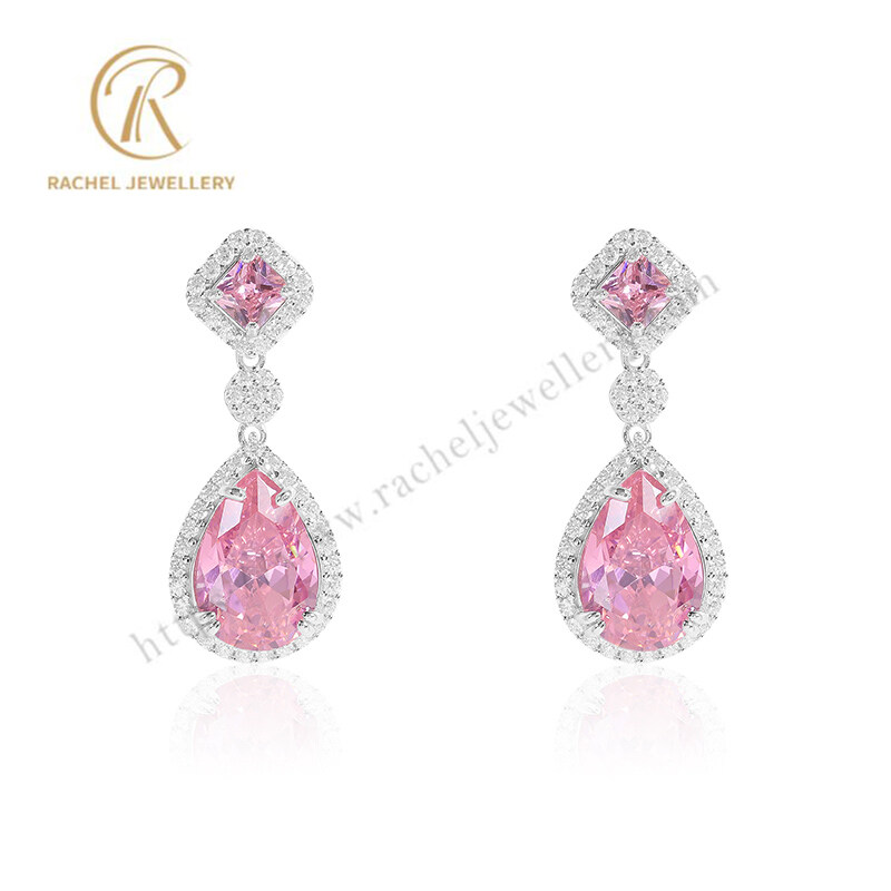 Rachel 2023 Newest Big Luxury Pink Pear Sterling Silver Earrings For Women