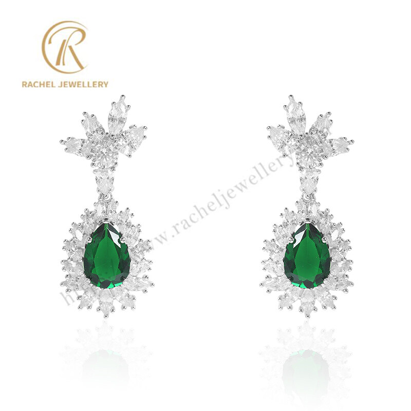 Rachel 2023 Newest Big Luxury Emerald Pear Sterling Silver Earrings For Women