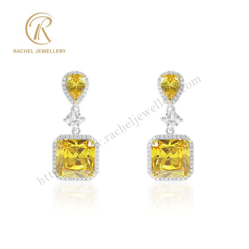 2023 New Trendy Citrine Big Stone Lady Luxury Silver Earrings For Gift