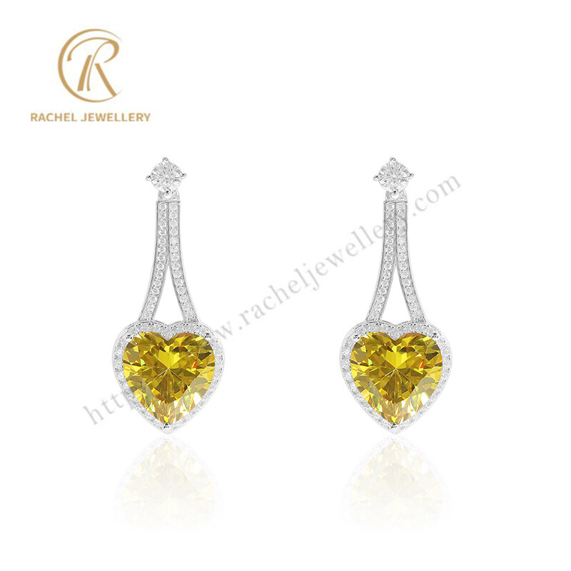 Rachel Hot Style Citrine Big Heart Hand Setting Silver Earring Party Style