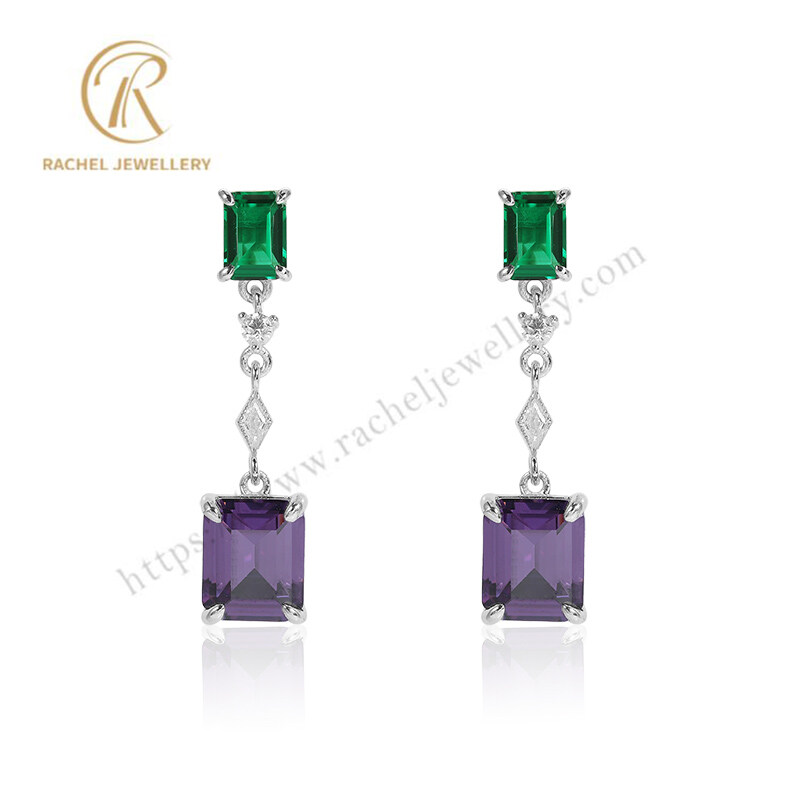 2023 Rachel New Collection Amethyst Four Prong Sterling Silver Earrings