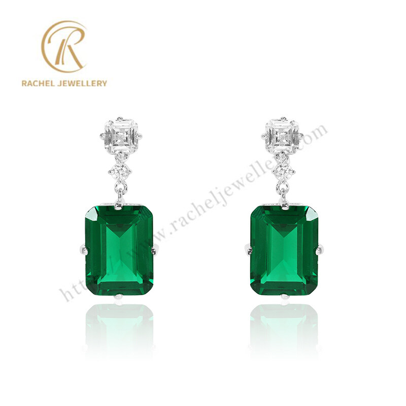 2023 Rachel New High Quality Emerald Silver Earrings