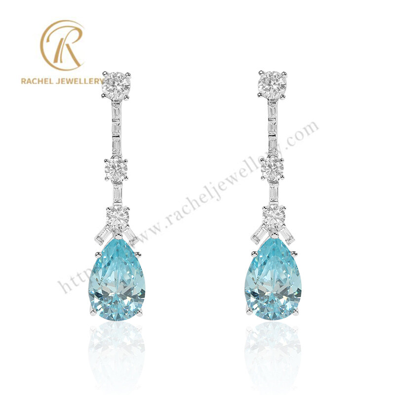 Rachel Elegant High Grade Aquamarine Pear Sterling Silver Earrings