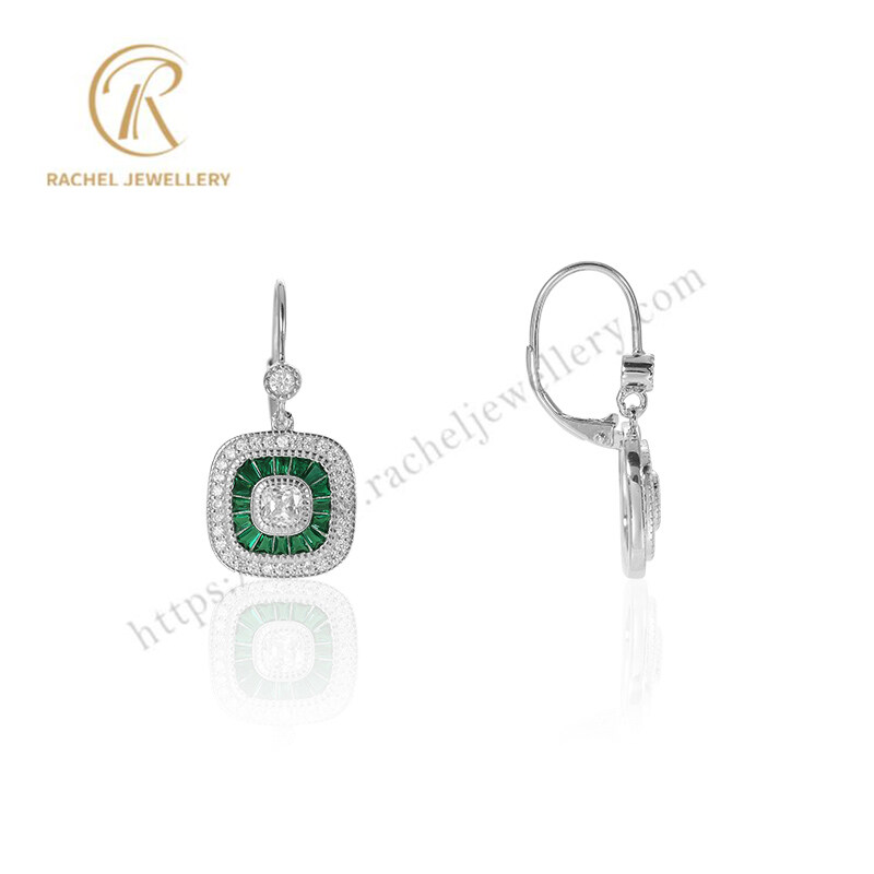 Rachel Classical Court Style Emerald CZ 925 Silver Earrings