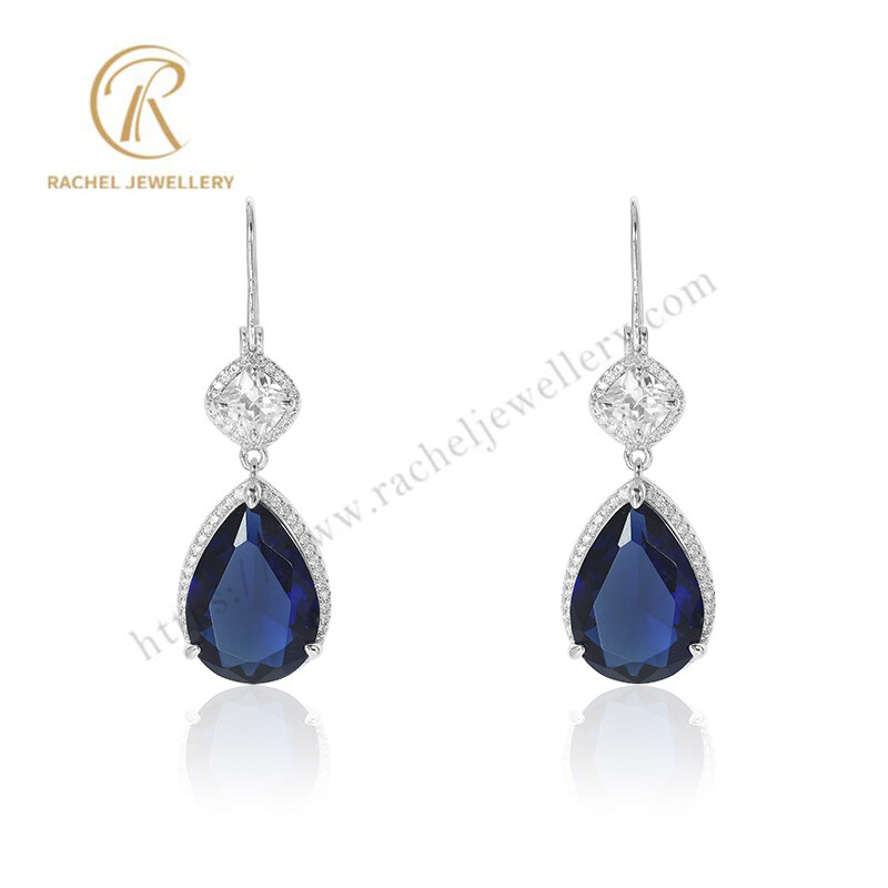 2023 New Collection Big Pear Sapphire 925 Silver Earrings