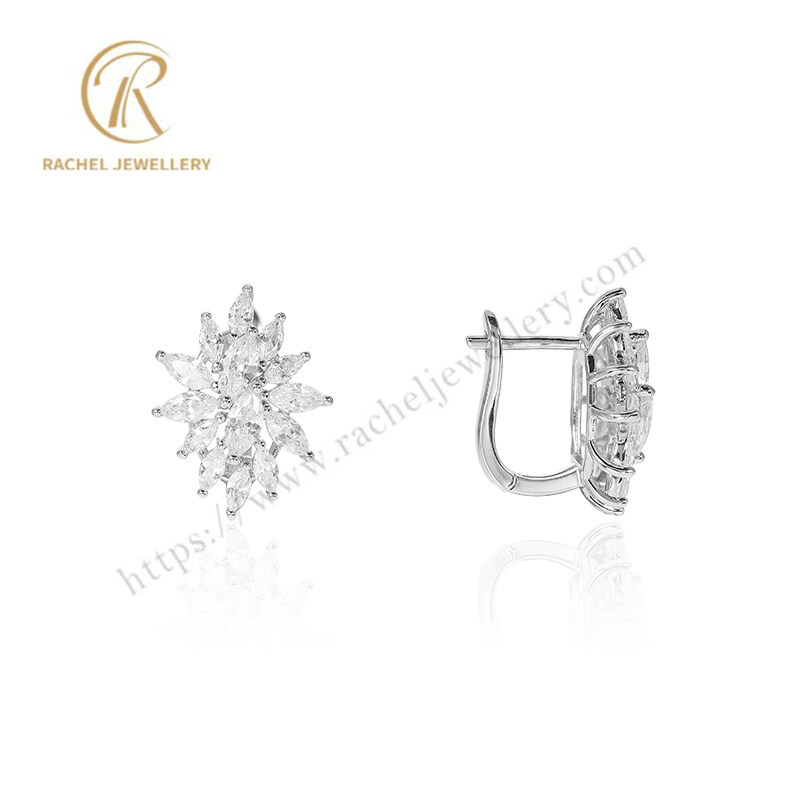 2023 New Collection Full Clear Marquise Hand Setting 925 Silver Earrings