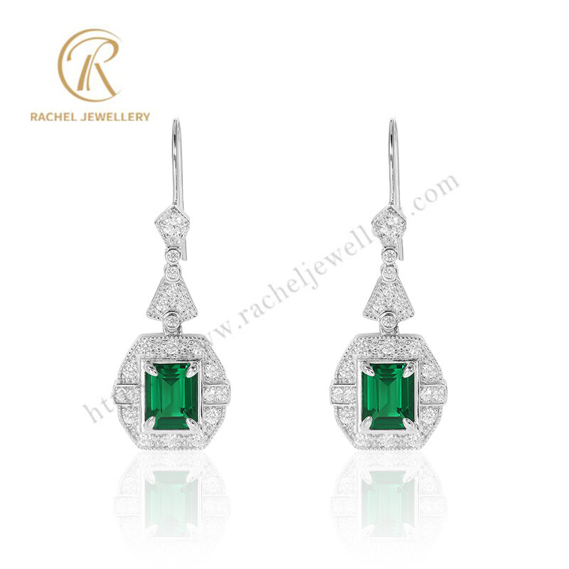 Rachel Luxury Court Style Emerald Cutting CZ 925 Silver Earrings