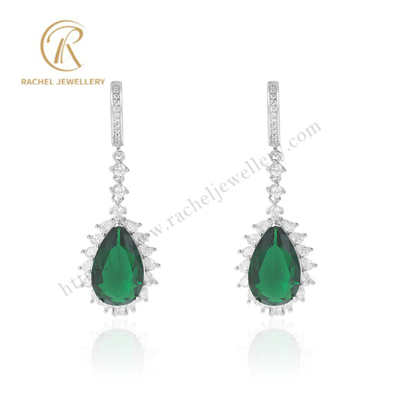 Rachel Jewellery 2023 New Style Big Emerald Pear Silver Earrings