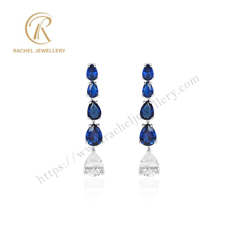 2023 New Collection Gradual Pear Sapphire Hand Setting Silver Earrings For Party