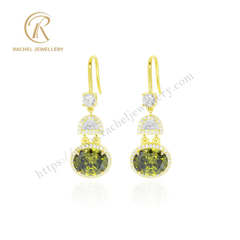 Rachel 2023 New Collection Peridot Oval Yellow Gold Sterling Silver Earrings