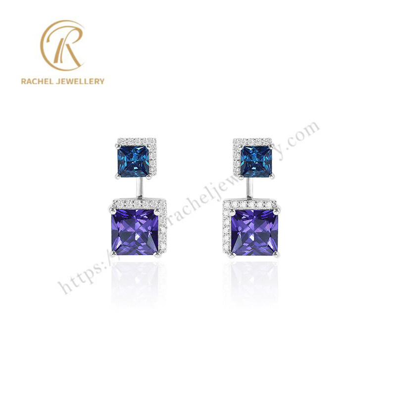 Rachel Jewellery New Sapphire and Amethyst Princess Rhodium Silver Earrings