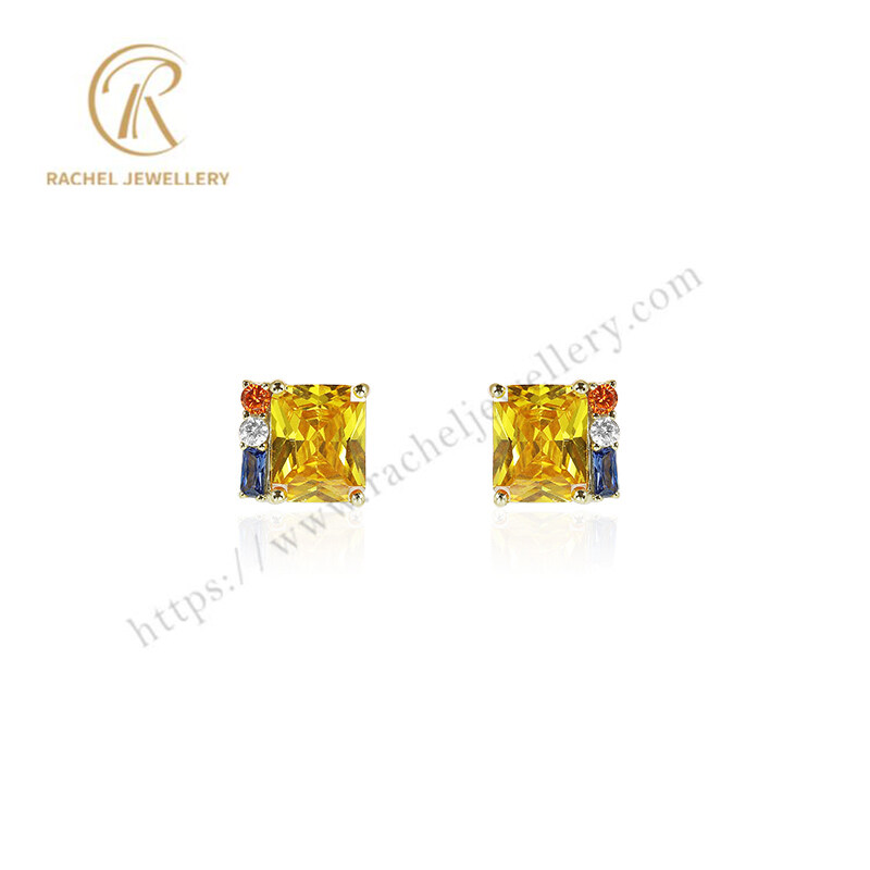 Rachel Unique Design Citrine Mix Color Silver Earrings Stud For Lady