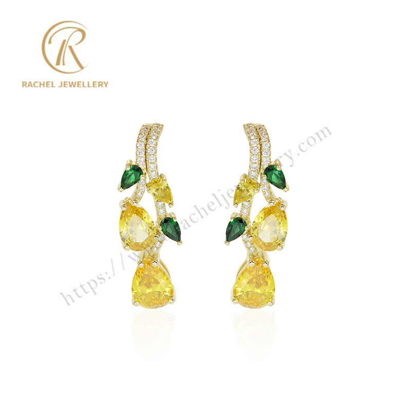 Rachel Luxury Citrine Pear Gold Plating Sterling Silver Earrings
