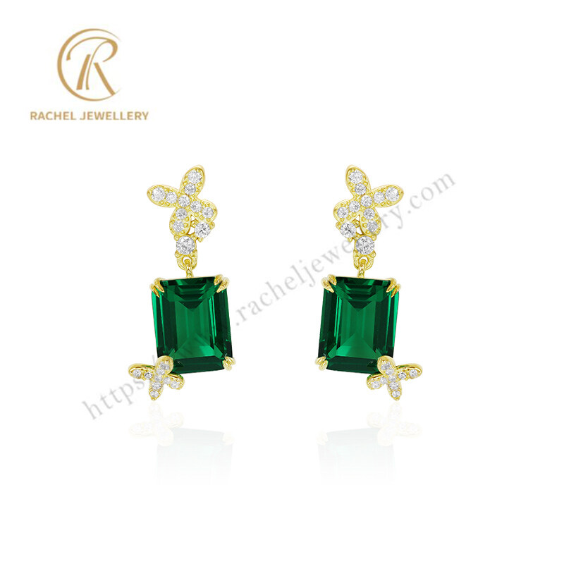 2023 Newest Emerald Stone Emerald Cutting Butterfly Silver Earrings