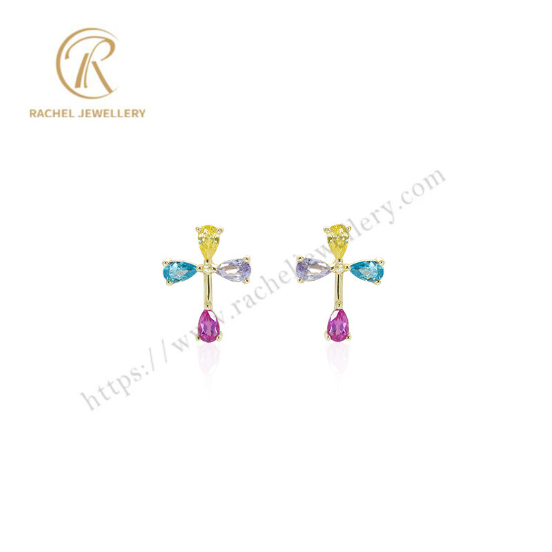 Rachel Jewellery Imaginative Color Pear Cross Design Silver Earrings