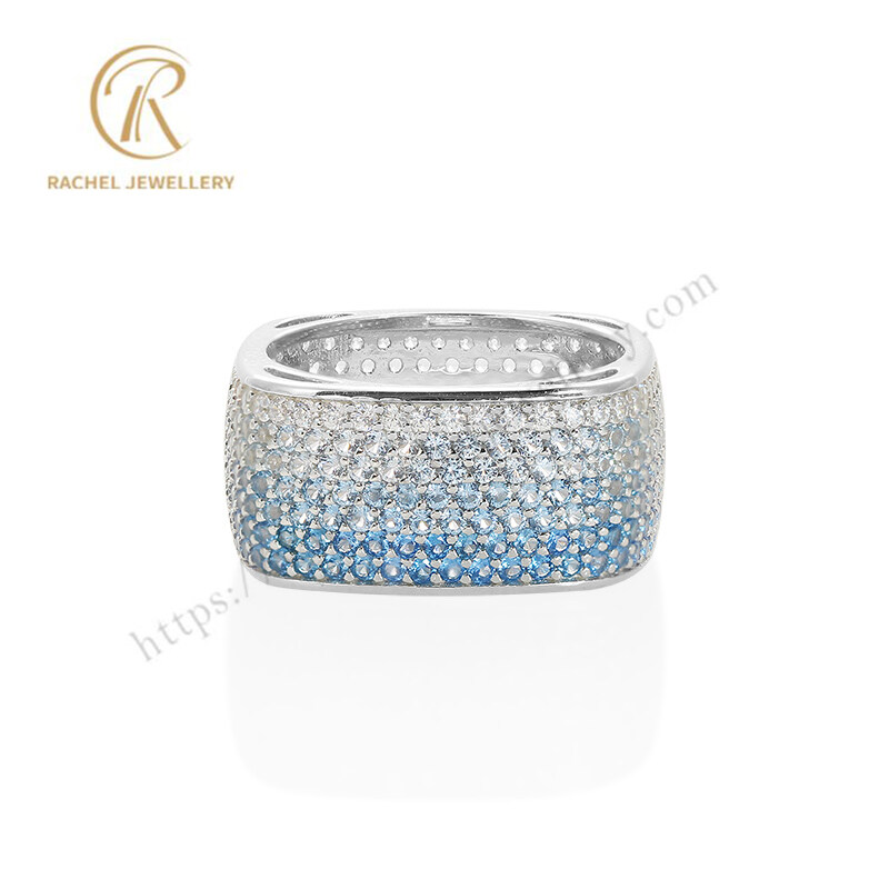 Gradually Blue CZ Rhodium Silver Ring
