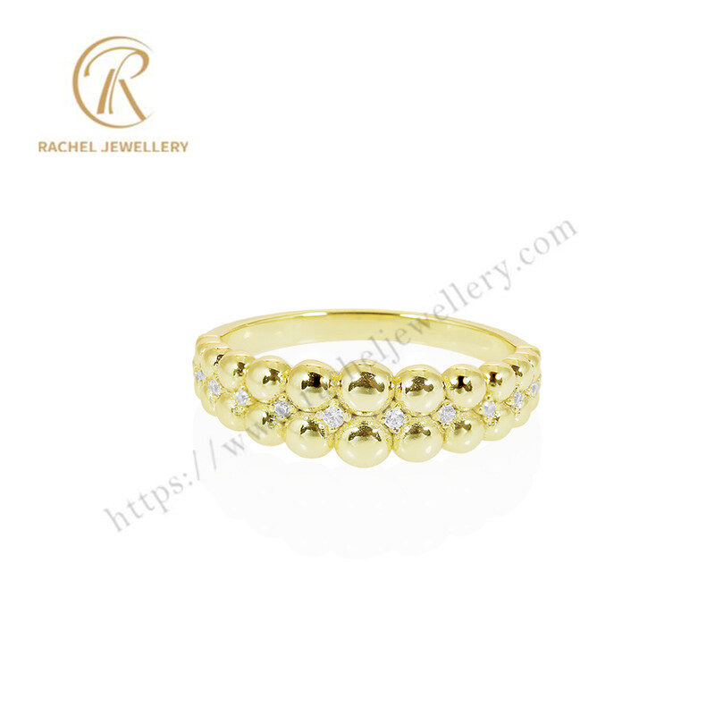 Yong Girl Silver Ball With CZ Setting 92.5% Silver Yellow Ring