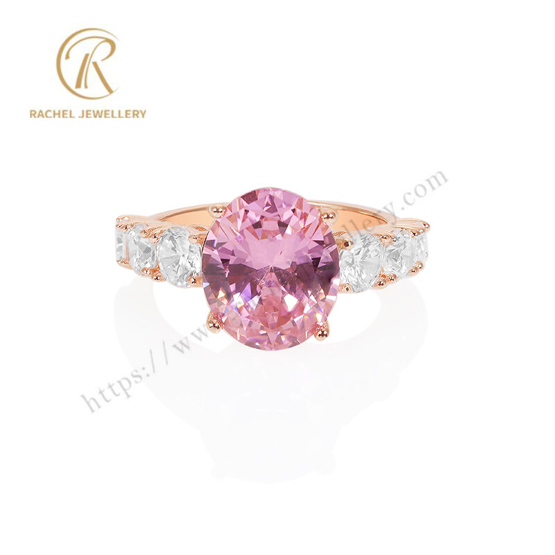 Solitary Morganite Oval Shaped 925 Silver Lady Ring Rose Gold lated