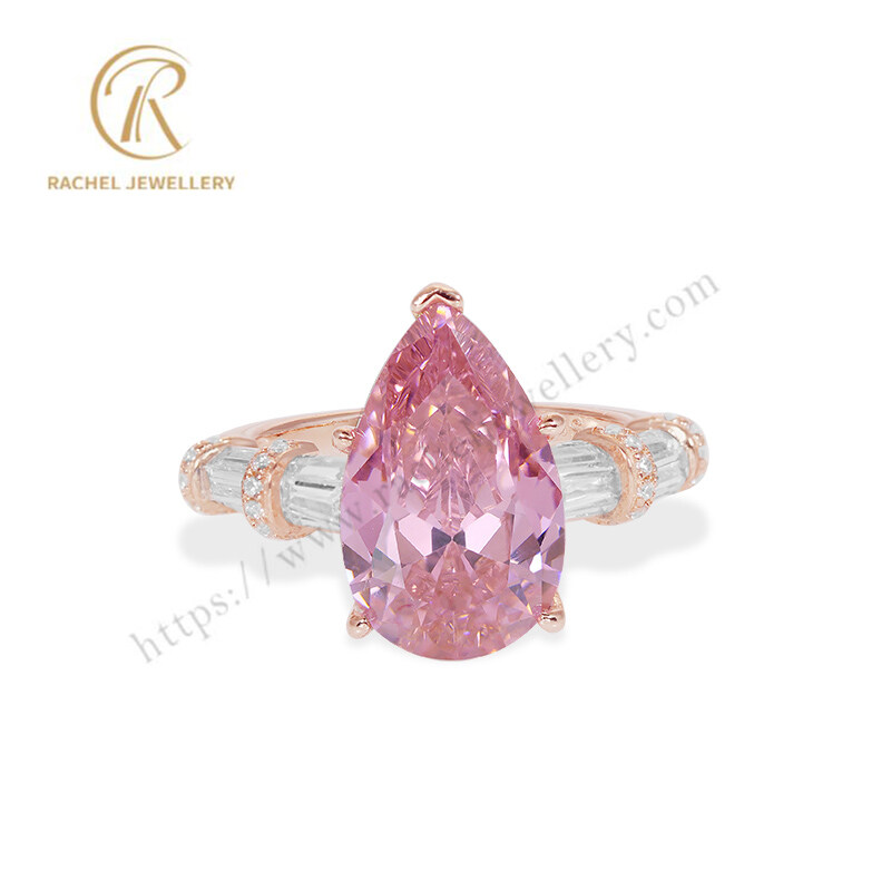 Solitary Pink Pear Delicate Lady 925 Silver Ring