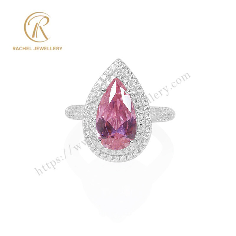 Classical Pink Pear Cubic Zircon Engagement 925 Silver Ring