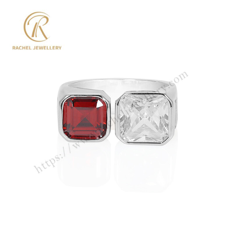 Pillar Ruby And White Cubic Zircon 92.5% Silver Ring
