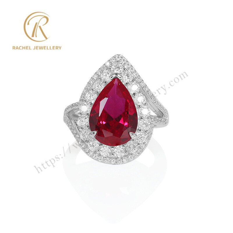 Pigeon Blood Ruby Pear Hand Setting 92.5% Silver Material Lady Ring