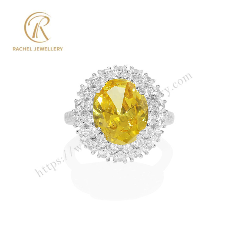 Wholesale Exquisite Yellow Cubic Zirconia Silver Sterling Ring