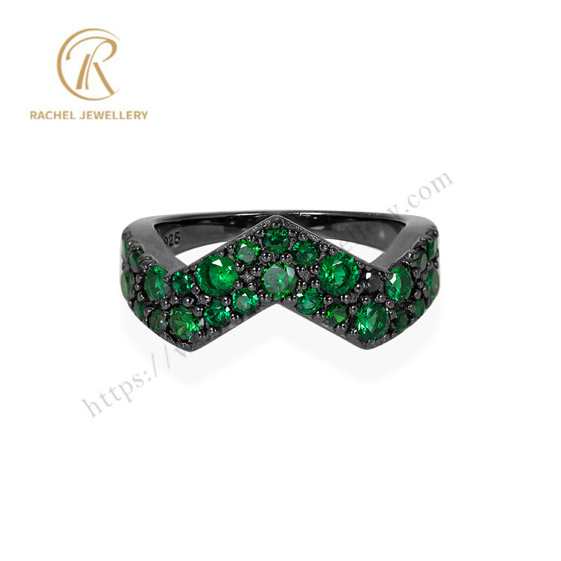 Geometry Simple Green CZ Wholesale Jewellery Silver Ring