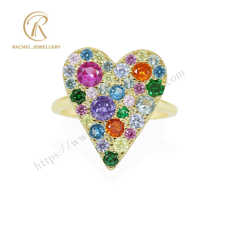 Colorful Mixed CZ Heart Design 925 Jewellery Ring